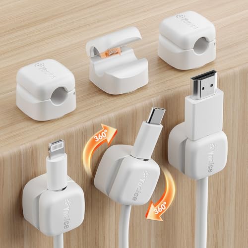 6Pack Rotatable Cord Organizer,Spring Cable Clips Desk Cable Management Cord Holder Adhesive Phone Charger Cord Clips for Home Office Car Wall Nightstand Accessories, White - color: White, size: 6Pack