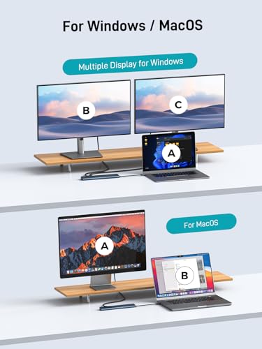 USB C Docking Station Dual Monitor with USB-C 100W Charger, 12-in-1 Laptop Dock with Dual HDMI 4K@30-60Hz, PD 100W, 4 5Gbps USB Ports, SD/TF Slot, Ethernet, Audio for MacBook/Dell/HP/Lenovo/Windows