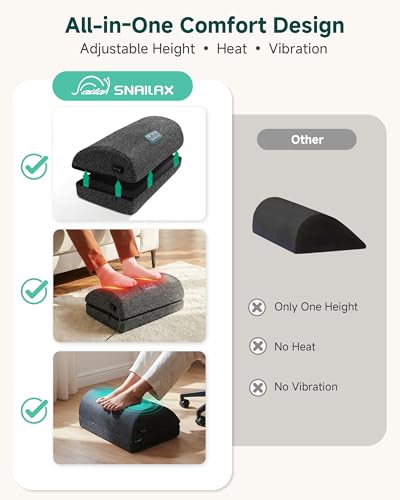 Snailax Heated Foot Rest for Under Desk at Work, Foot Stool with Vibration Massage, 3 Heat Levels, Ergonomic Memory Foam Feet Warmer Heater - color: B.black