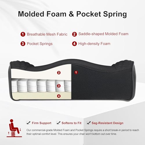 EXCEBET Big and Tall Office Chair 400lbs Wide Seat, Leather High Back Executive Office Chair with Lumbar Support, Ergonomic Chairs Padded Armrests & Thick Cushion (Mesh Dark Black) - color: Mesh Dark Black