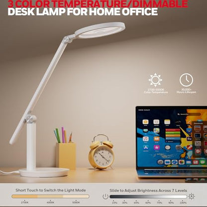 Honeywell H6 Desk Lamp for Home Office, Dimmable Reading Table Light, White - color: White