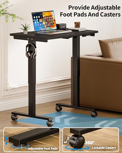 Okin Electric Standing Desk 31.5x19.7 Inches Small Computer Desk-Whole Piece Stand up Desk with Wheels Gaming Rolling Home Office Desks, Black - color: Black+casters, size: 31.5 Inch