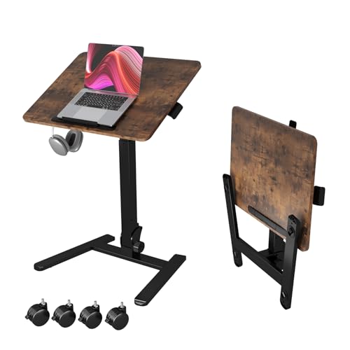 Monomi 25“ Mobile Folding Desk,Pneumatic Sit-Stand Table,No Assembly,Brown - color: Brown