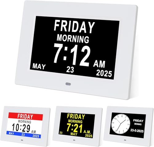 TMC 7 Inch Digital Clock with Day and Date for Elderly - 12 Alarm Options, Auto-Dim, Digital Clock Large Display Dementia Clock for Impaired Vision People, Age Seniors,Elderly, Alzheimer - color: 7" Inch W