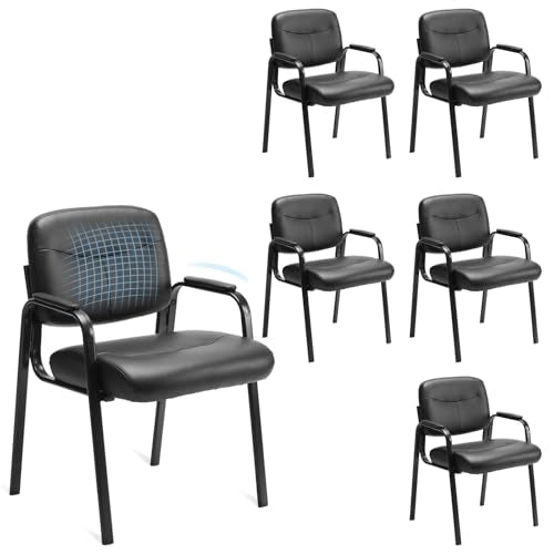 Sweetcrispy Waiting Room Chairs Set of 6, Office Guest Chairs No Wheels | Leather Padded Arms, Stationary Reception, Conference, Lobby Table, Elderly, Side Salon, Clinic, Inky - size: Set of 6