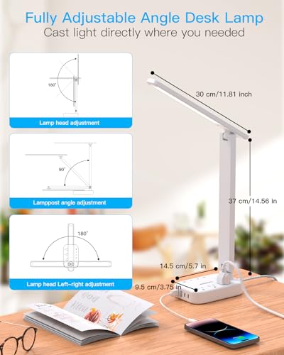 LED Desk Lamp, 10Ft Power Strip with 3 Outlets 4 USB Ports(2 USB C), White - color: White, size: 10 Ft