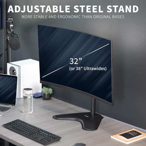 VIVO Single Monitor Desk Stand, Holds Screens up to 32 inch Regular and 38 inch Ultrawide, Freestanding VESA Steel Mount Base, Adjustable Height, Tilt, Swivel, Rotation, Black, STAND-V001H - color: Black, size: 18" Tall