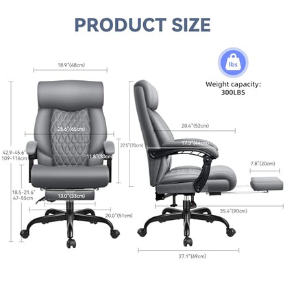 Office Chair, Big and Tall Office Desk Chair, Reclining Office Chair with Footrest Home Office Desk Chairs, High Back Ergonomic with Lumbar Support, Executive Leather - color: Grey, style: With Footrest
