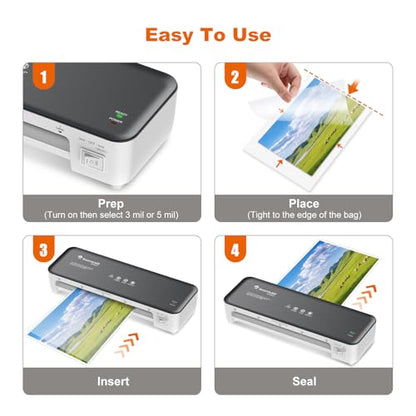 Bonsaii 9 Inch Laminator Machine with 50 Laminating Sheets, Jam-Free Tech - color: Grey