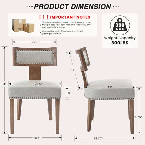 HNY Mid Century Modern Dining Chairs Set of 2, Farmhouse PU Leather Upholstered Accent Chairs Curved Nailhead Trim Backrest Kitchen Chairs, with Hardwood Frame, Grey - color: Grey Nailhead