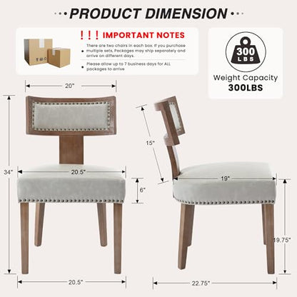 HNY Mid Century Modern Dining Chairs Set of 2, Farmhouse PU Leather Upholstered Accent Chairs Curved Nailhead Trim Backrest Kitchen Chairs, with Hardwood Frame, Grey - color: Grey Nailhead