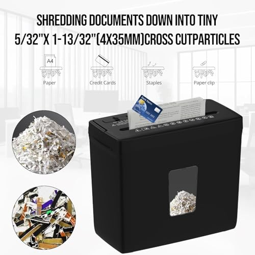 Suntiko 5-Sheet Small Cross Cut Paper Shredder Black | P-4 High Security, 4-Mode Anti-Jam, 2.38Gal Transparent Bin, Thermal Protection Compact Home Office Shredder - color: black