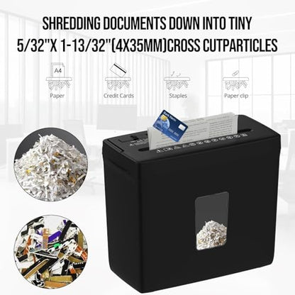 Suntiko 5-Sheet Small Cross Cut Paper Shredder Black | P-4 High Security, 4-Mode Anti-Jam, 2.38Gal Transparent Bin, Thermal Protection Compact Home Office Shredder - color: black