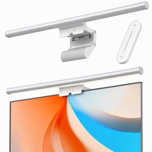 YEELIGHT Monitor Light Bar with Remote, Computer Monitor Lamp for Home Office Gaming, 250LM No Glare Eye-Care Screen Bar, Touch Control USB Desk Lamp with Stepless Dimming for Flat & Curved Monitor - color: White