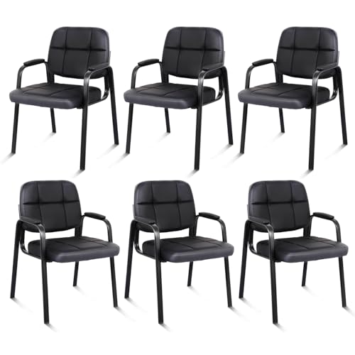 CLATINA Leather Guest Chairs Set of 6, Desk Chair No Wheels, Office Reception with Padded Arms for Office Conference Waiting Room, Black - color: Black, size: 6pack