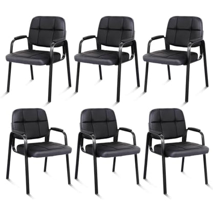 CLATINA Leather Guest Chairs Set of 6, Desk Chair No Wheels, Office Reception with Padded Arms for Office Conference Waiting Room, Black - color: Black, size: 6pack