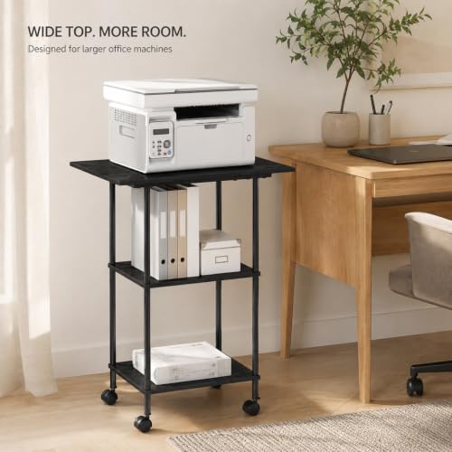 Black Large Printer Stand with Storage 3 Tier Rolling Printer Cart - color: Black