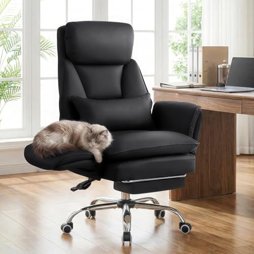 Big and Tall Office Chair, Ergonomic Computer Desk Chair with Footrest, Wide Seat Reclining Gaming Chair, Flip Armrests for Cross Legged Sitting, Heavy Duty Support up to 400LBS, PU, Black - color: Black