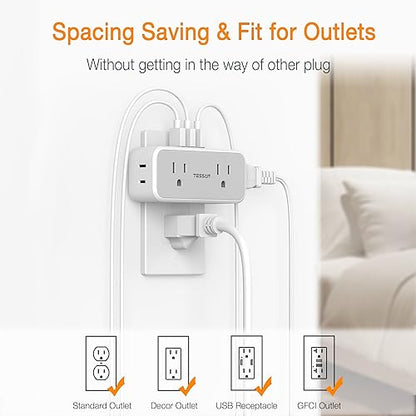 TESSAN Wall Outlet Extender, Multi Plug Mini Wall Expander, Grey - color: Grey with USB-A, size: 7 Outlets