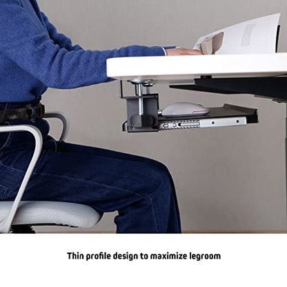 Kantek Desk Clamp Tilting Keyboard Tray, 5 Tilt Angles, Negative and Positive Tilt, Slides Under Desk, 26.8-Inch W x 11.1-Inch D, Black (KT175) - size: 26.8-Inch W x 11.1-Inch D