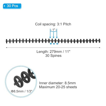 PATIKIL 8.5mm(1/3") Plastic Spiral Binding Coils, 30 Pcs Binding Spirals 20-25 Sheet Capacity Binding Spirals for Binding Paper Sheets, Black - color: Black, size: 8.5mm(1/3")