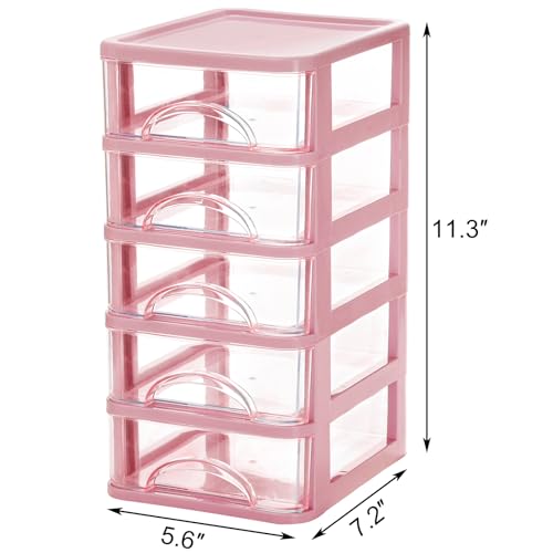 Hedume Desktop Drawer, Clear 5-Drawer Desktop Storage Unit, Small Organizer Box Storage Container Case, Frame with Clear Drawers, Drawer Unit
