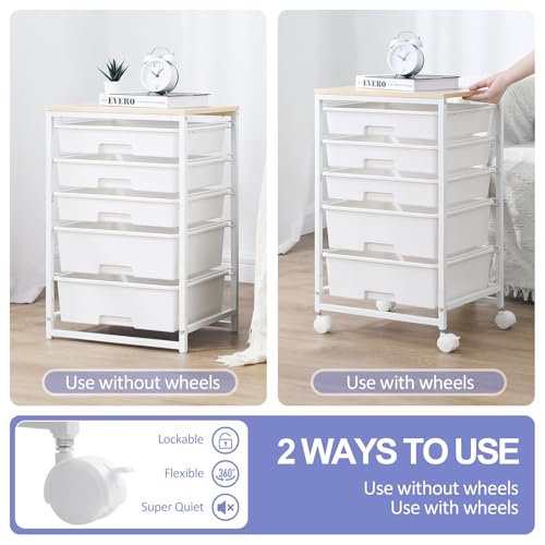 SYKIARIOL Rolling Cart with Drawers, 5 Drawers Utility Cart, Bright White - color: Bright White