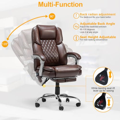 HOMREST Heated Massage Executive Office Chair with Footrest, Brown - color: Brown