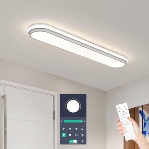 Smart LED Ceiling Light,36.2In Dimmable Modern Metal Linear LED Ceiling Lamp,Flush Mount Wraparound Shape Lighting Fixture with Remote Control for Kitchen Dining Room & Laundry 55W - color: Dimmable(Memory Function/CRI 97+) - B, size: 36.2 Inch