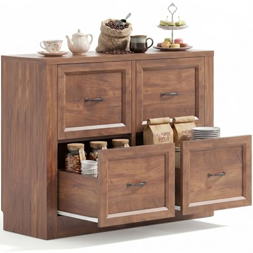 39" Sideboard Buffet Cabinet with 4 Drawers, Storage Credenza with Toe-Kick Design, Modular Cabinet System Expandable for Living Room, Entryway & Kitchen (1, Cracked Oak, 39 Inch) - color: Cracked Oak, size: 40"x16"