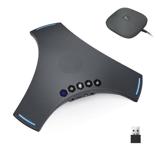 Conference Speaker and Microphone - Bluetooth Speakerphone with Daisy Chain, 360° Omnidirectional Voice Pickup, Echo & Noise Cancellation, Support Wireless Dongle, USB Connection, for Meeting Room