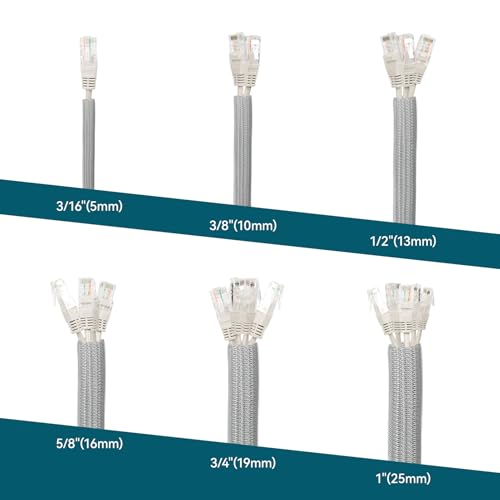 Wire Loom Tubing, 10ft Split Braided Cable Management Sleeve, Flexible Mesh Cord Protector Cable Sleeve for TV Computer (Grey, 3/16") - color: Grey, size: 3/16"