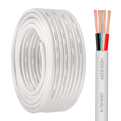 MOOKEERF 18/4 Alarm Wire Shielded Wire 50FT 18 AWG 4 Conductor Stranded Shielded Plenum Cable White CL3P Jacket for Security/Alarm/Access Control/Sound-18AWG 4 Conductors Wire - size: 50FT, style: 18/4