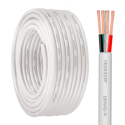 MOOKEERF 18/4 Alarm Wire Shielded Wire 50FT 18 AWG 4 Conductor Stranded Shielded Plenum Cable White CL3P Jacket for Security/Alarm/Access Control/Sound-18AWG 4 Conductors Wire - size: 50FT, style: 18/4
