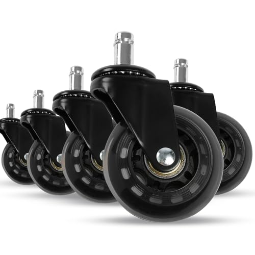 2.5 Inch Office Chair Wheels Set of 5, Replacement Casters for Hardwood Floors, Carpet & Tile - Universal Fit, Quiet & Safe Rolling, Easy to Install for Most Office and Gaming Chairs