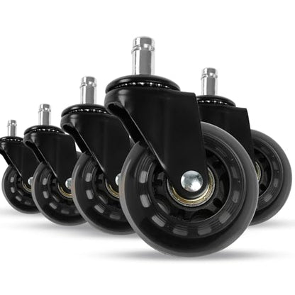 2.5 Inch Office Chair Wheels Set of 5, Replacement Casters for Hardwood Floors, Carpet & Tile - Universal Fit, Quiet & Safe Rolling, Easy to Install for Most Office and Gaming Chairs