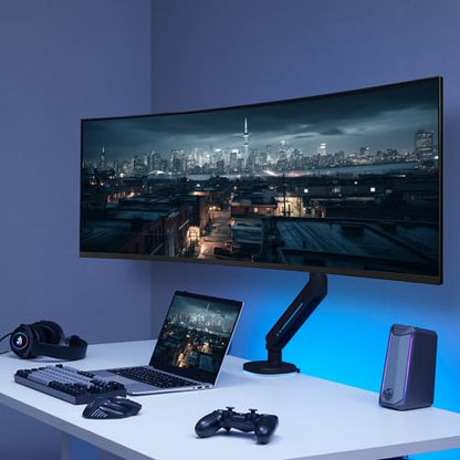 AVLT Single 27”-45” RGB Gaming Monitor Arm Desk Mount -Black | Built-in 20 Lighting Modes Touch Button Control Fits Flat/Curved/Ultrawide Screen Height Swivel Tilt Rotation Adjustable - color: Black - Single