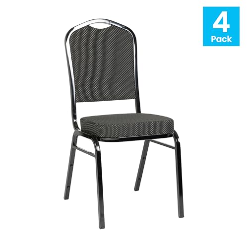 Flash Furniture Hercules Crown Back Stackable Banquet Chair, Black, 4-Pack | Black Frame, Fabric Upholstery - color: Black Dot Patterned Fabric/Black Frame, size: Set of 4