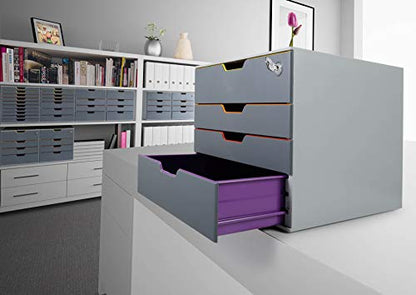 Durable Varicolor Drawer Organizer, 4 Lockable Color Coded Drawers, Gray - style: 4-Drawer with Lock