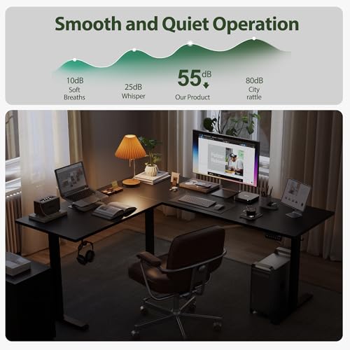 Agilestic 75 x 61 Inch L Shaped Electric Standing Desk, Black - color: Black, size: 75x61 Inch