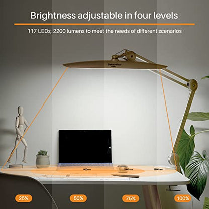 20-Inch LED Desk Lamp with Clamp, 24W 2200LM, Gold | 117 SMD LEDs with 4 brightness levels provide eye-caring lighting for reading, crafting, office work, and study - size: GOLD-NonCCT-Non Protective