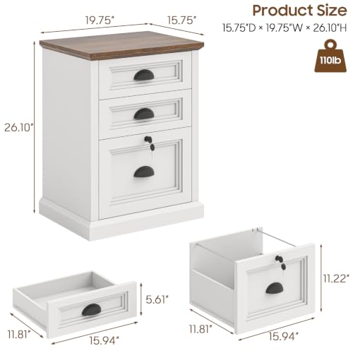 Halitaa Vertical File Cabinet, Filing Cabinet with 3 File Drawers & Lock, Farmhouse Small File Cabinet Fits Letter/A4 Size, Wooden Printer Stand, Home Office Cabinet, White - color: White, size: 3 Drawers