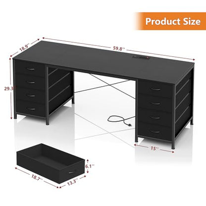 60 Inch Computer Desk with 8 Drawers for Home Office, Bedroom, Living Room - color: Black, size: 18.9"D x 59.8"W x 29.3"H