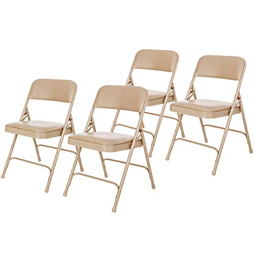 OEF Furnishings OEF1201 Vinyl Cushioned Folding Chairs with Steel Frame, Beige, 4-Pack - color: Beige