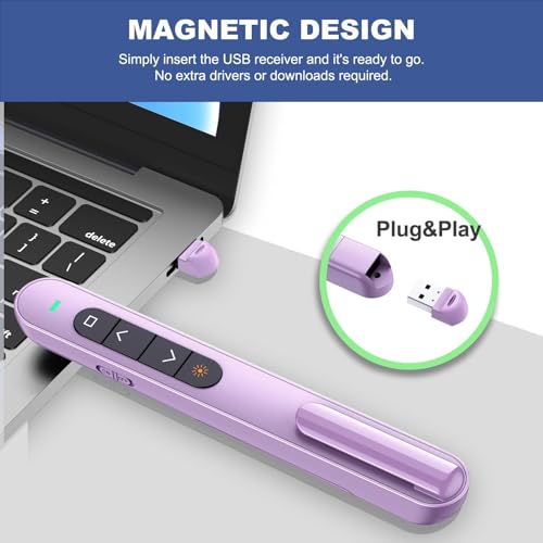 QUI Presentation Clicker with Volume Control, Wireless Presenter Remote | Plug & Play 2.4GHz USB Slide Advancer Compatible with Mac/Windows, Works with PowerPoint, Keynote, and Google Slides - color: Purple, size: S