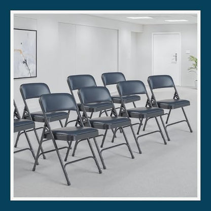 OEF Furnishings OEF1204 Vinyl Cushioned Folding Chairs with Steel Frame, Blue, 4-Pack - color: Blue