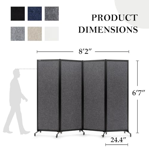 Room Partition 2.0 Upgrade Version, 8'2"L* 6'7"H,4 Panel,Dark Grey - color: Dark Grey, size: 4