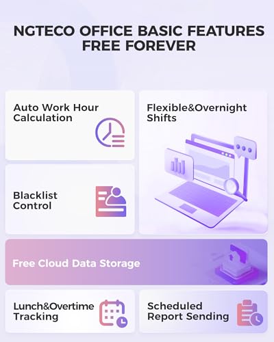 NGTeco Cloud Time Clock for Employees Small Business, Remote Control Fingerprint Time Clocks, Customization Rule Clock in Machine with Software ＆ iOS/Android App, 2.4G WiFi, No Monthly Fee
