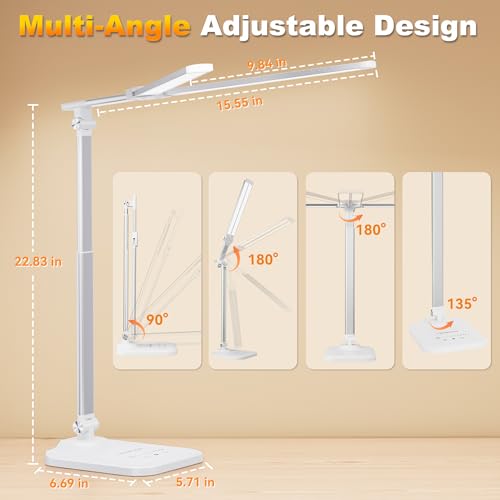 LED Desk Lamp for Home Office, Height Adjustable Architect Desk Light | with USB Adapter, Dimming 50 Lighting Modes, Eye Caring Double Head Computer Desk Lamp for Reading, Study, Workbench - color: White