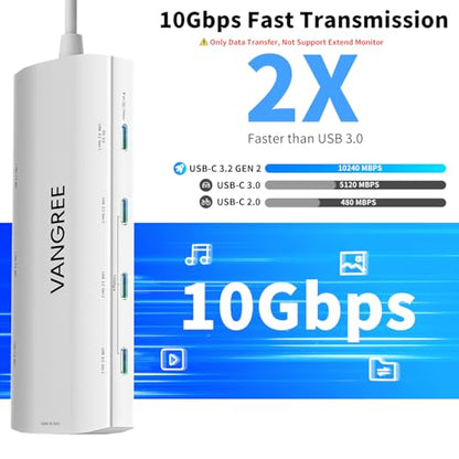 VANGREE USB C Hub 8 in 1, 3 USB-C+3 USB-A 3.2 10Gbps, 4K60Hz HDMI, 100W PD - color: Silver